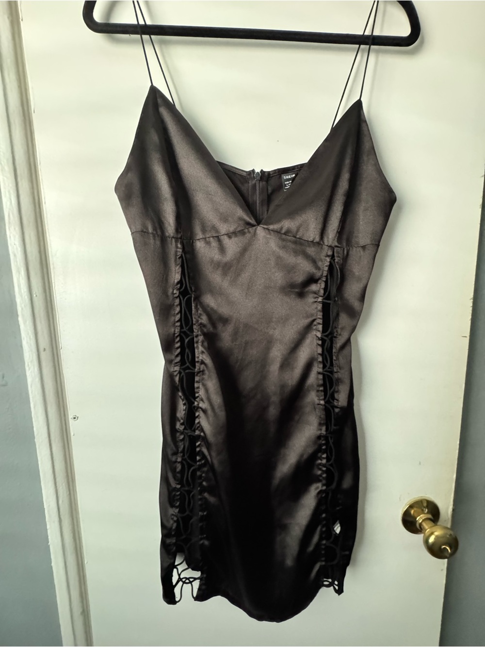 SHEIN Black Satin Lace-Up Side Slip Dress
